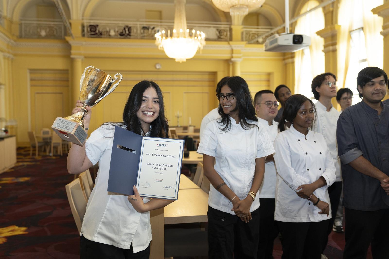 BHMS Culinary Cup winner receiving the trophy at the award ceremony